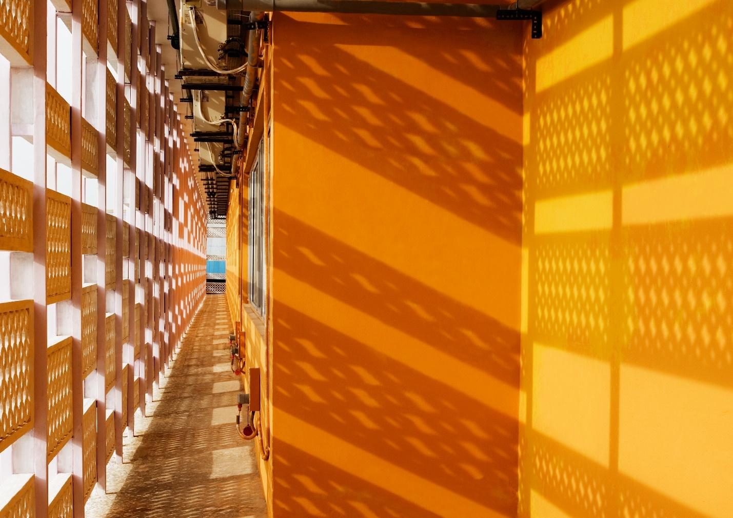“Jaalis," on the exterior of Pearl Academy, designed to enhance natural cooling by allowing airflow while reducing heat gain.
