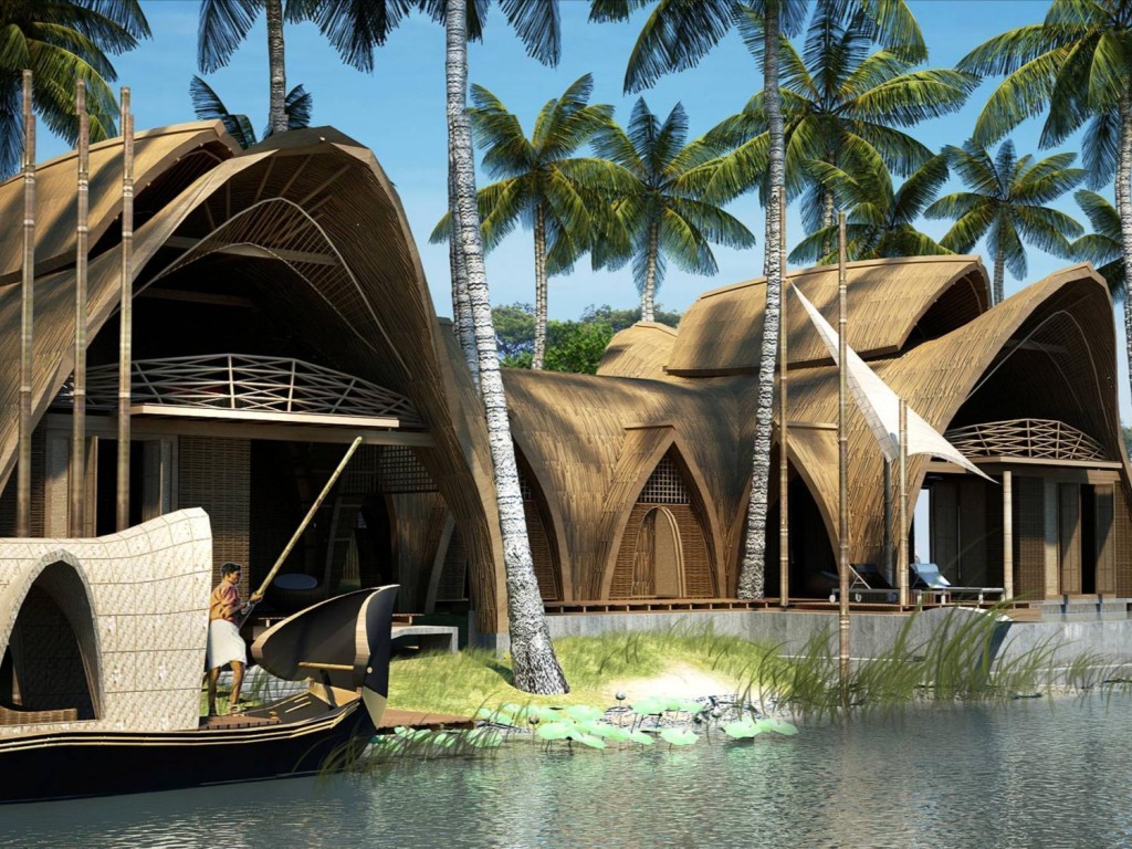 Presidential Villa with hyperbolic roof design in Kumarakom Resorts, Kerala.