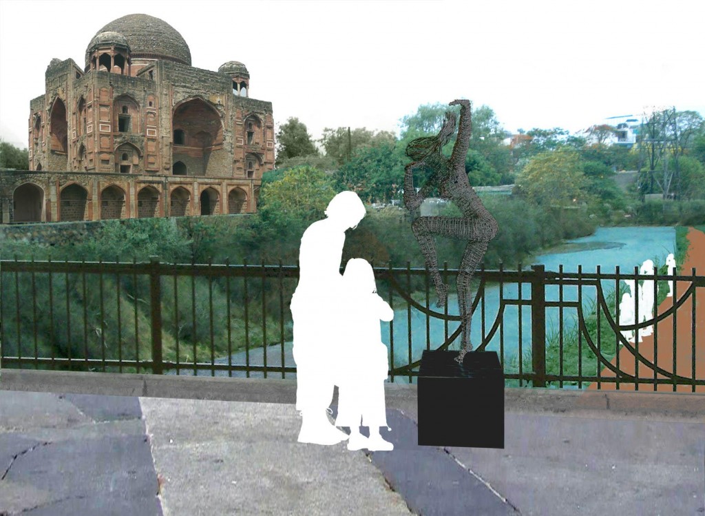 Render showing the integration of the nullah network with Delhi’s historic and cultural sites in Morphogenesis's Nullah project, focusing on sustainable urban development.