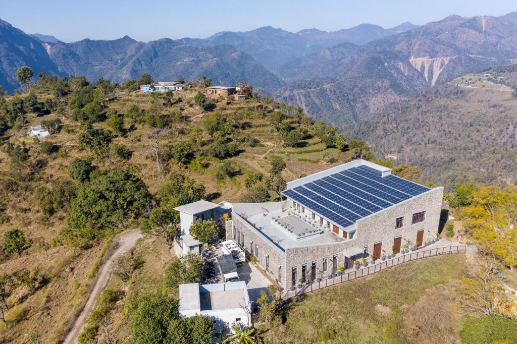 An aerial shot of the Lodsi Community Project for Forest Essentials, Uttarakhand.