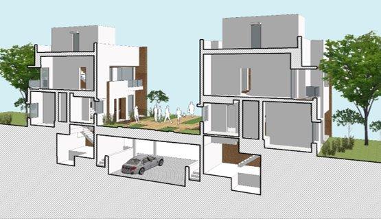 An overview shot of the Gran Carmen villas surrounded by landscaped gardens and walk paths.